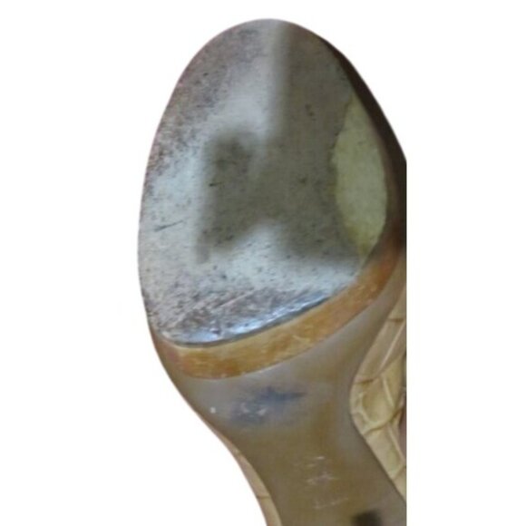 Tory Burch Tan Brown Croc Embossed Italian Leather Platform Pumps Heels size 8.5 - Picture 10 of 12